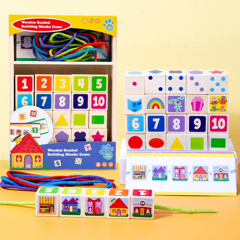 Juego de Bloques de Construcción con Cuentas de Madera para Niños