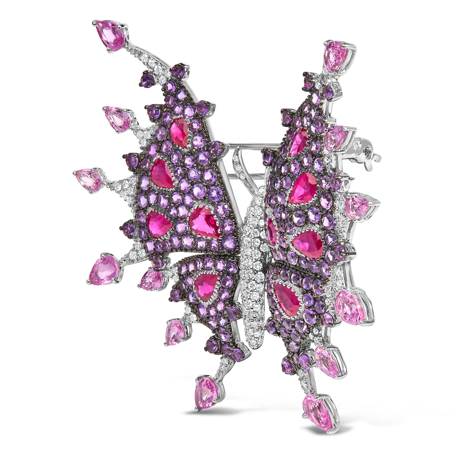 Broche Papillon en Or Blanc 18K avec Diamants et Gemmes