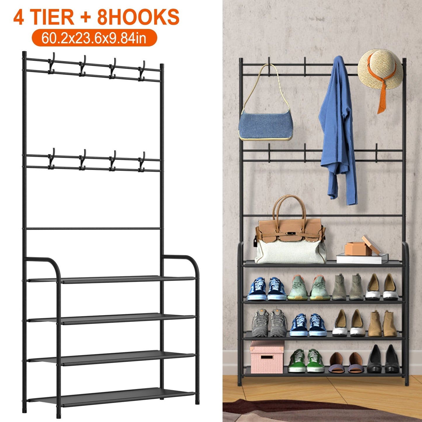 Entryway Coat and Shoe Rack - 4 Tier Freestanding Organizer