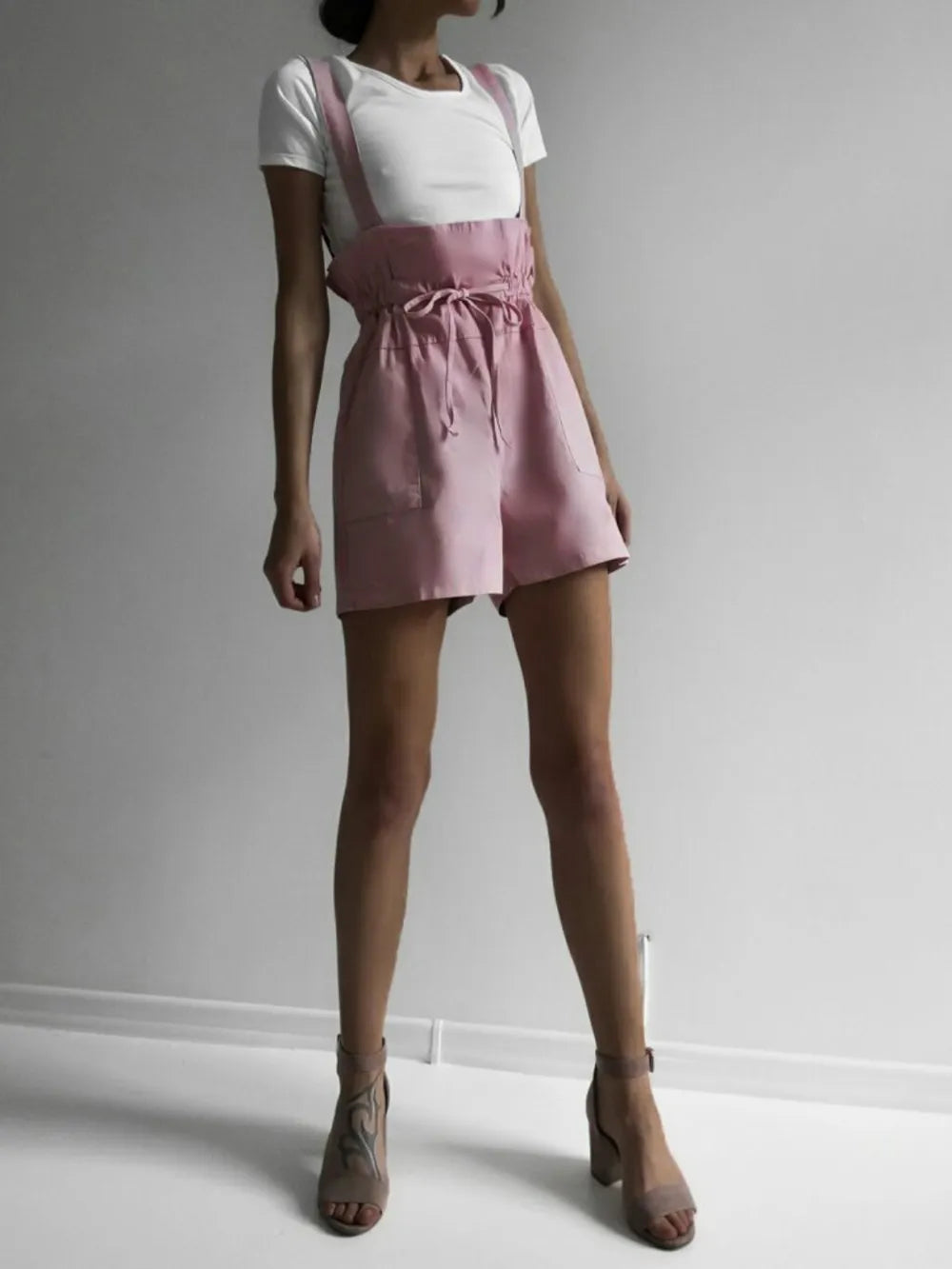 Drawstring Wide Strap Overalls with Pockets - Korvel