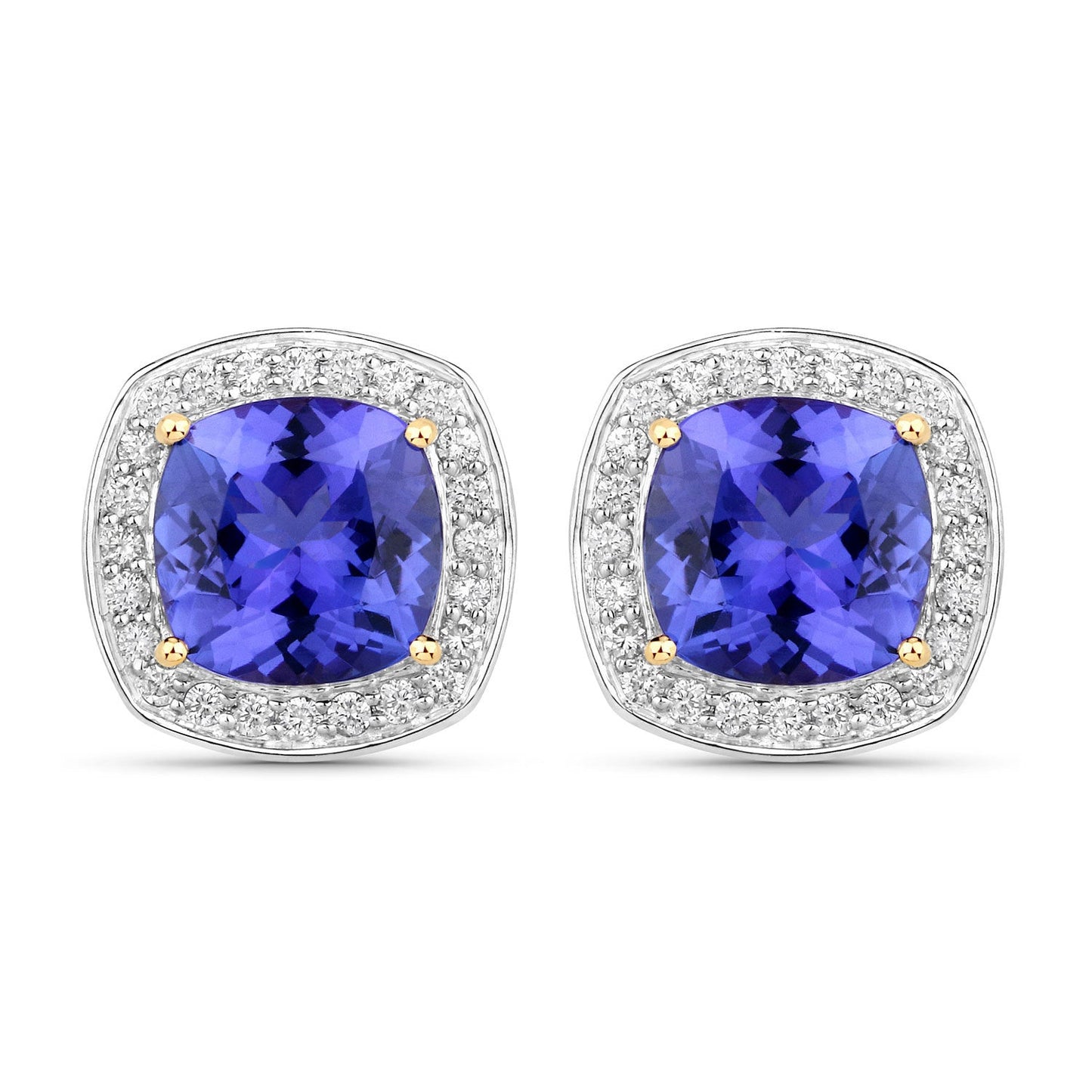 5.98 Carat Genuine Tanzanite and White Diamond Earrings in 14K Gold