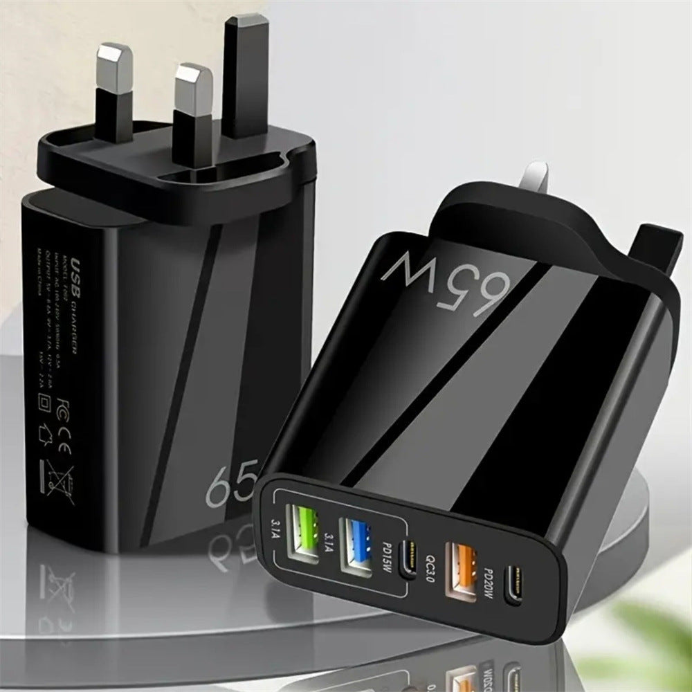 Standard PD65W mobile phone charger 4A type-c PD+3USB multi port European, American, English travel charging head - Korvel