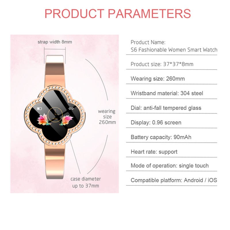 Pulsera de Fitness Inteligente S6 para Mujeres - Rastreador de Actividad Impermeable