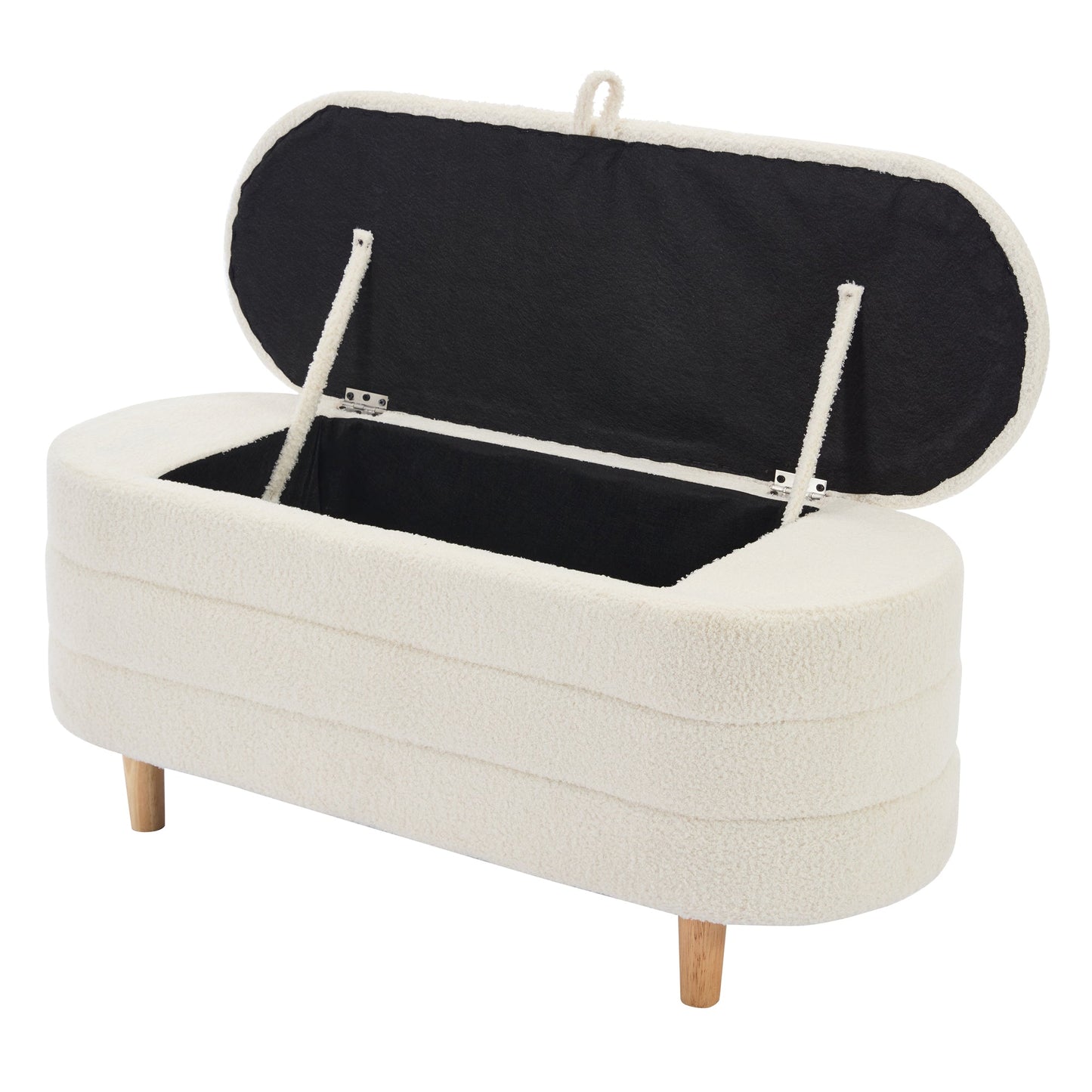 Ottoman de rangement en tissu sherpa élégant avec pieds en bois