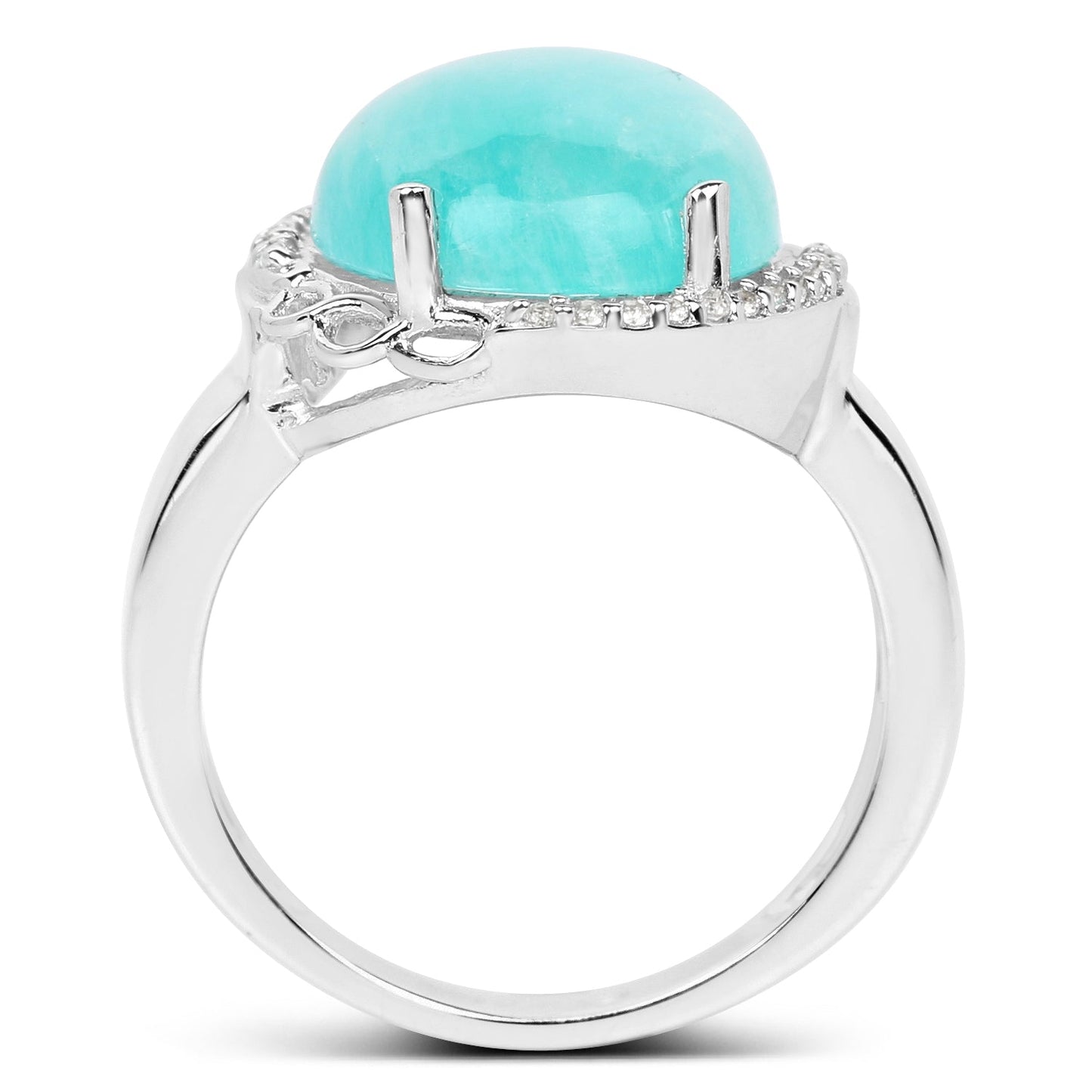 7.86 Carat Genuine Amazonite and White Topaz Sterling Silver Ring