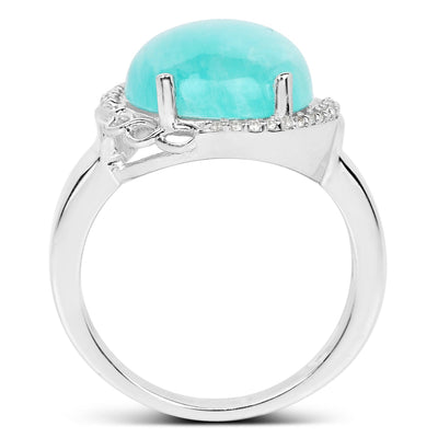 7.86 Carat Genuine Amazonite and White Topaz Sterling Silver Ring