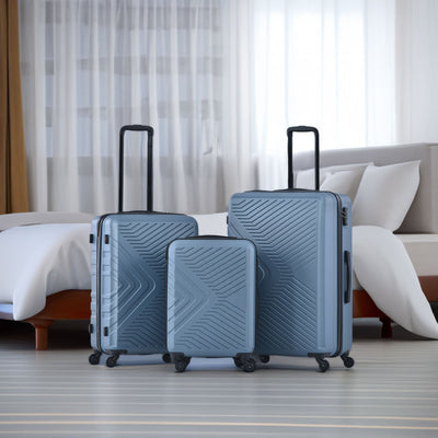 3 Piece Lightweight Luggage Set with Spinner Wheels - Blue