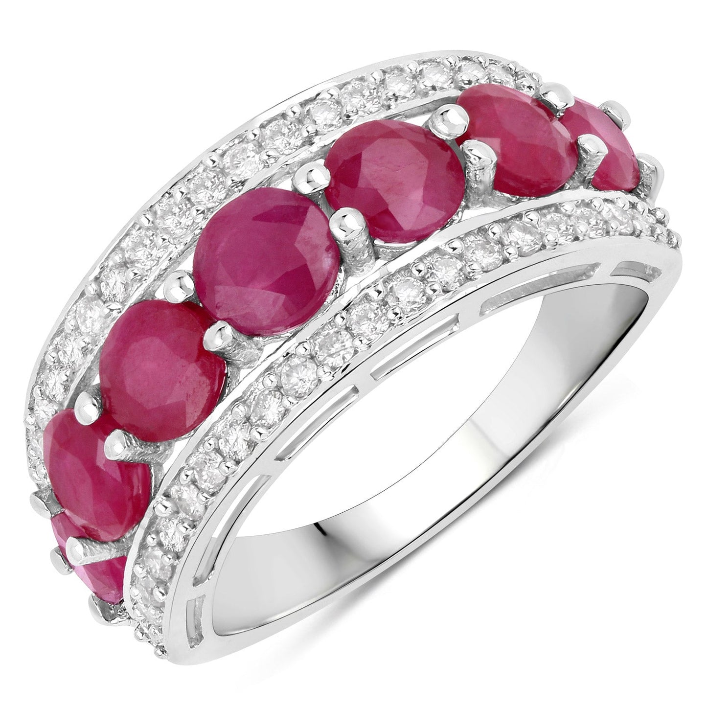 Bague en Or Blanc 14K avec Rubis et Diamants Blancs de 3,24 Carats