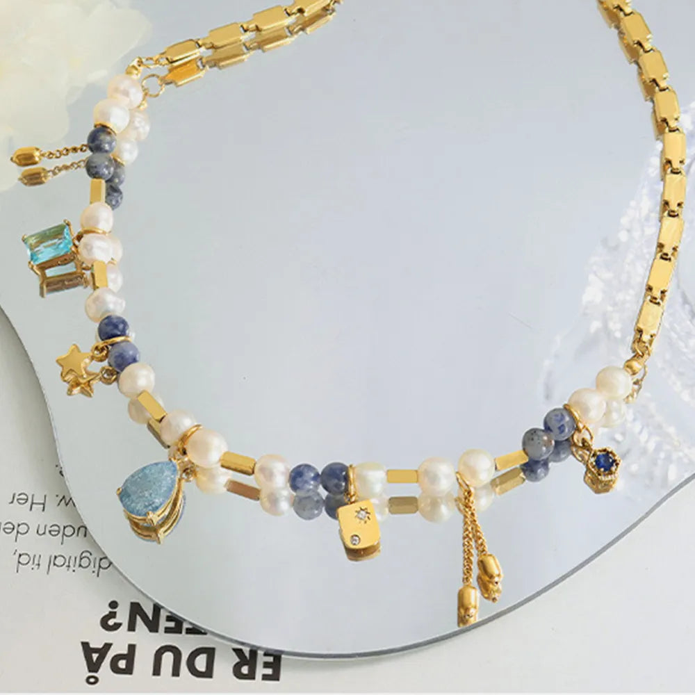 Natural stone freshwater pearl necklace necklace collarbone chain for girls - Korvel