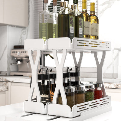 Pull out Rotating Spice Rack Organizer for Cabinet Rotate Makeup Organizer Slide Bottle Box Holder Plastic Seasoning Spice Rack - Korvel