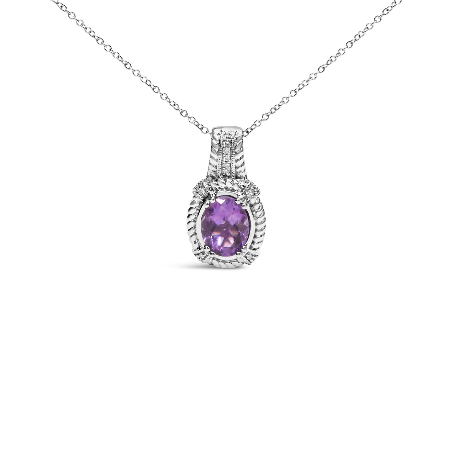Collar de Colgante de Amatista y Diamante en Plata de Ley .925