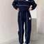 Plus Size Striped Quarter Zip Top and Pants Set
