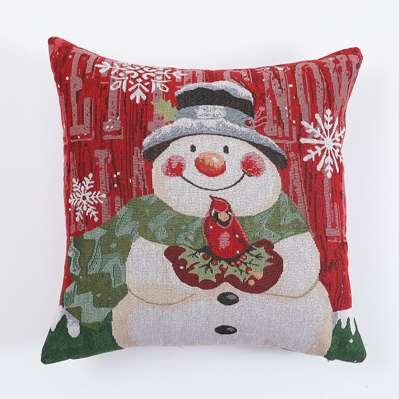 Housse de coussin de Noël tissée - Design d'élan et de bonhomme de neige
