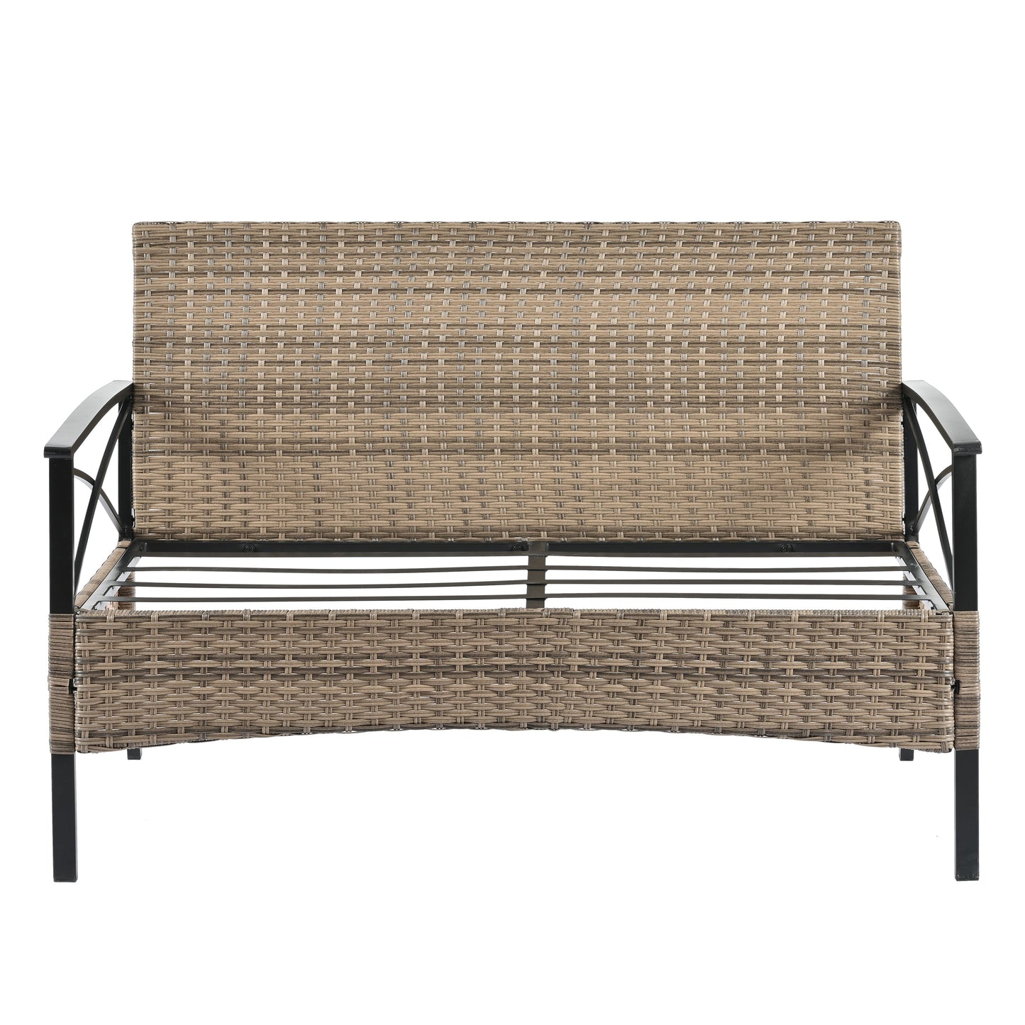 Conjunto de Muebles de Wicker para Exterior Premium con Mesa de Metal Negra
