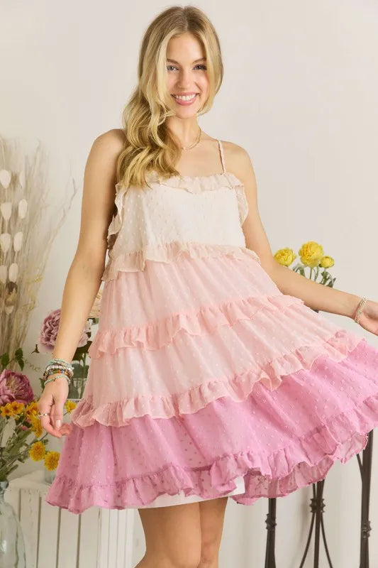 Swiss Dot Ruffled Tiered Mini Dress - Elegant & Playful