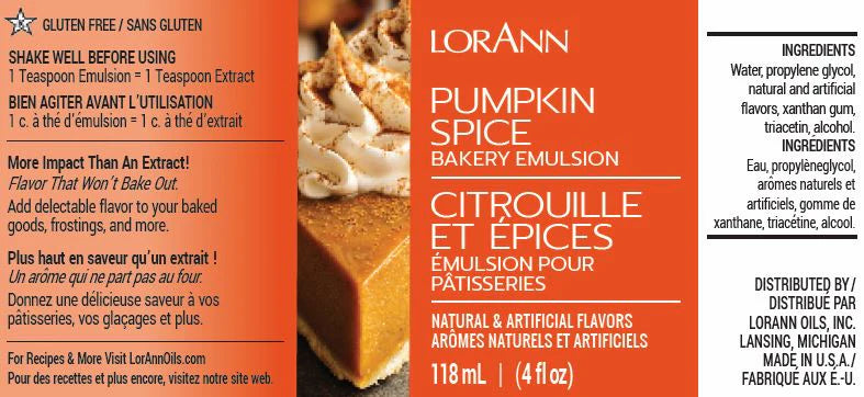 Emulsión de Especias de Calabaza LorAnn, 4 fl. oz