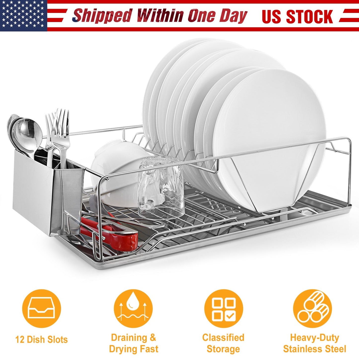 Escurridor de Platos de Acero Inoxidable Premium con Soporte para Cubiertos