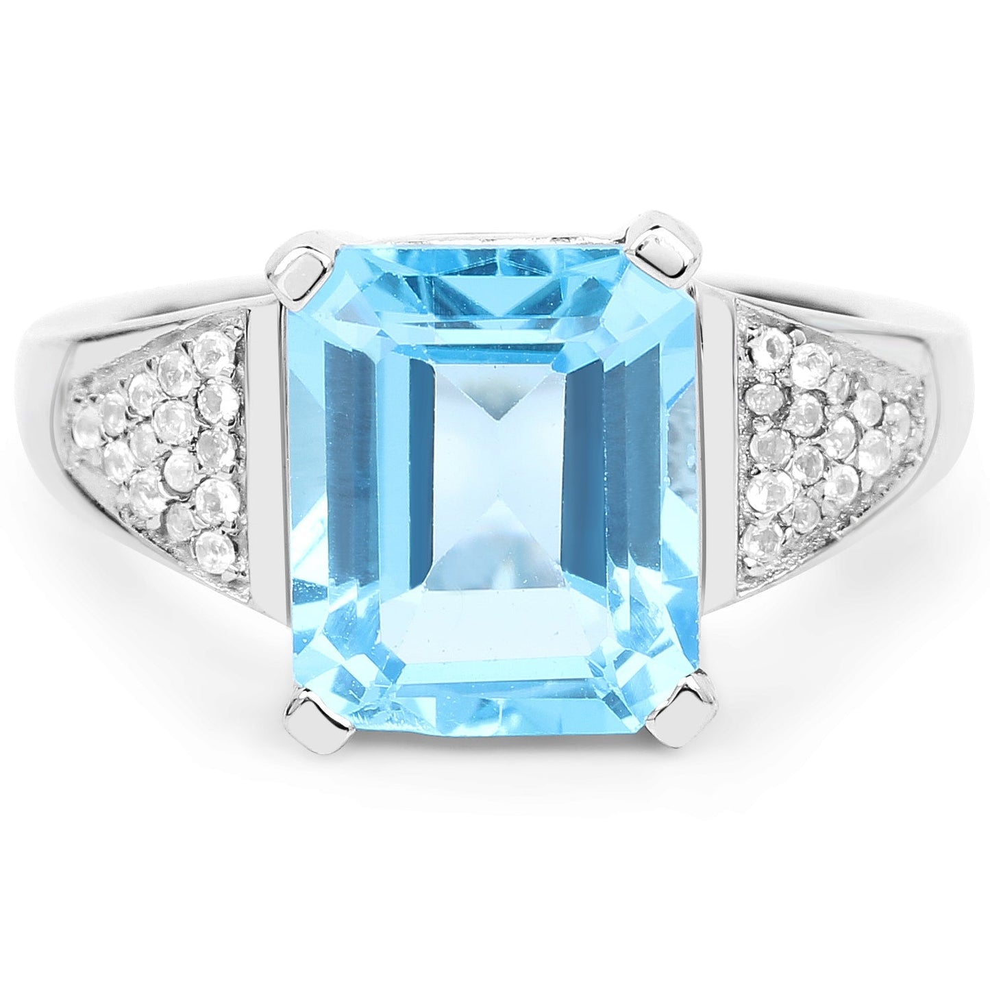 Bague en argent sterling avec topaze bleue suisse et topaze blanche de 5,75 carats