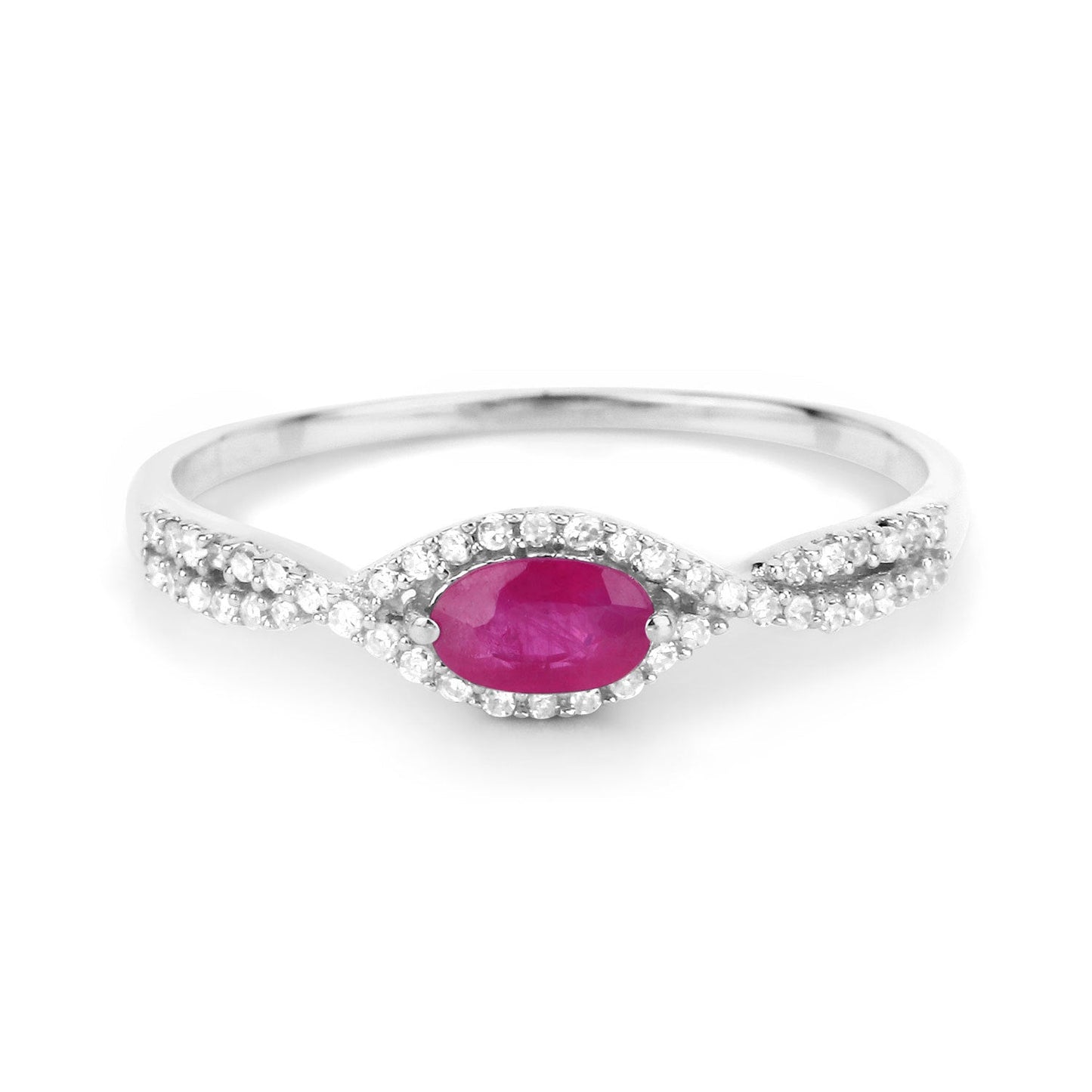 Bague de fiançailles en or blanc 14K avec rubis et diamants de 0,40 carat