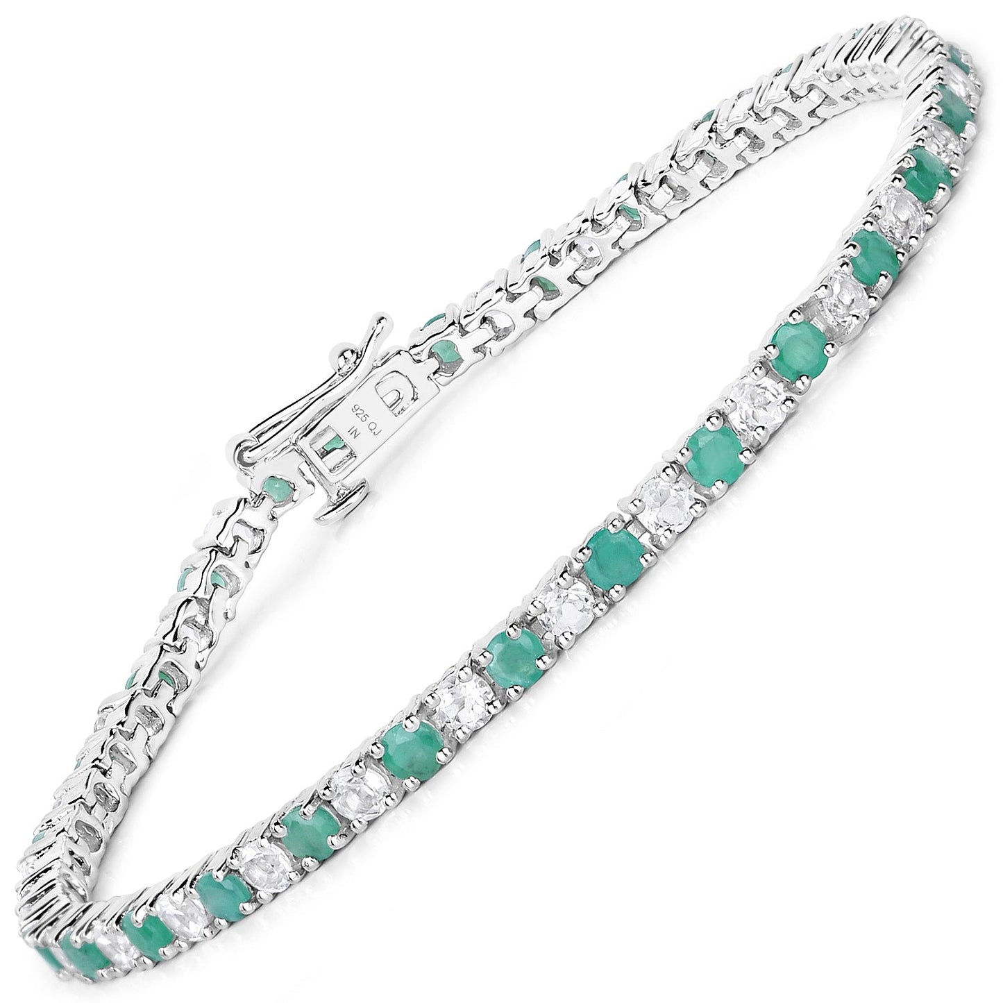 5.77 Carat Genuine Emerald and White Topaz Bracelet in Sterling Silver