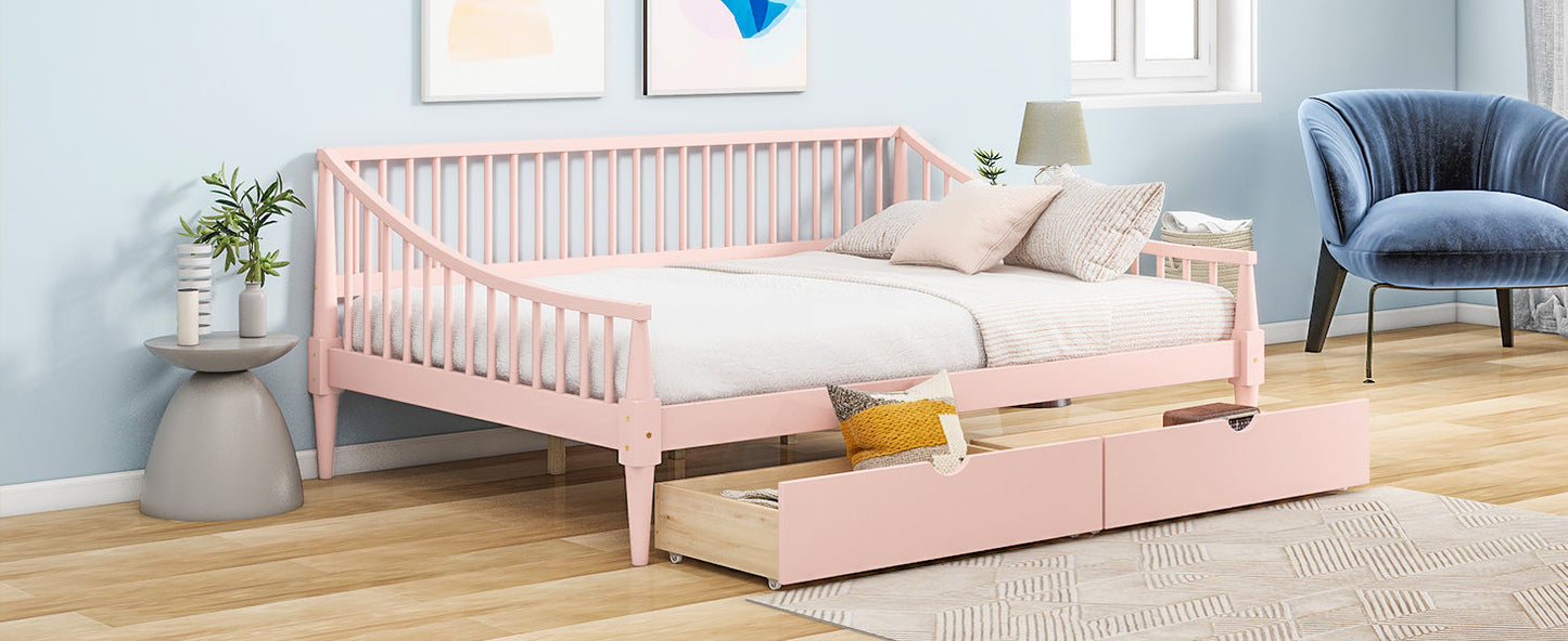 Full Size Daybed with Two Storage Drawers and Support Legs Pink - Korvel