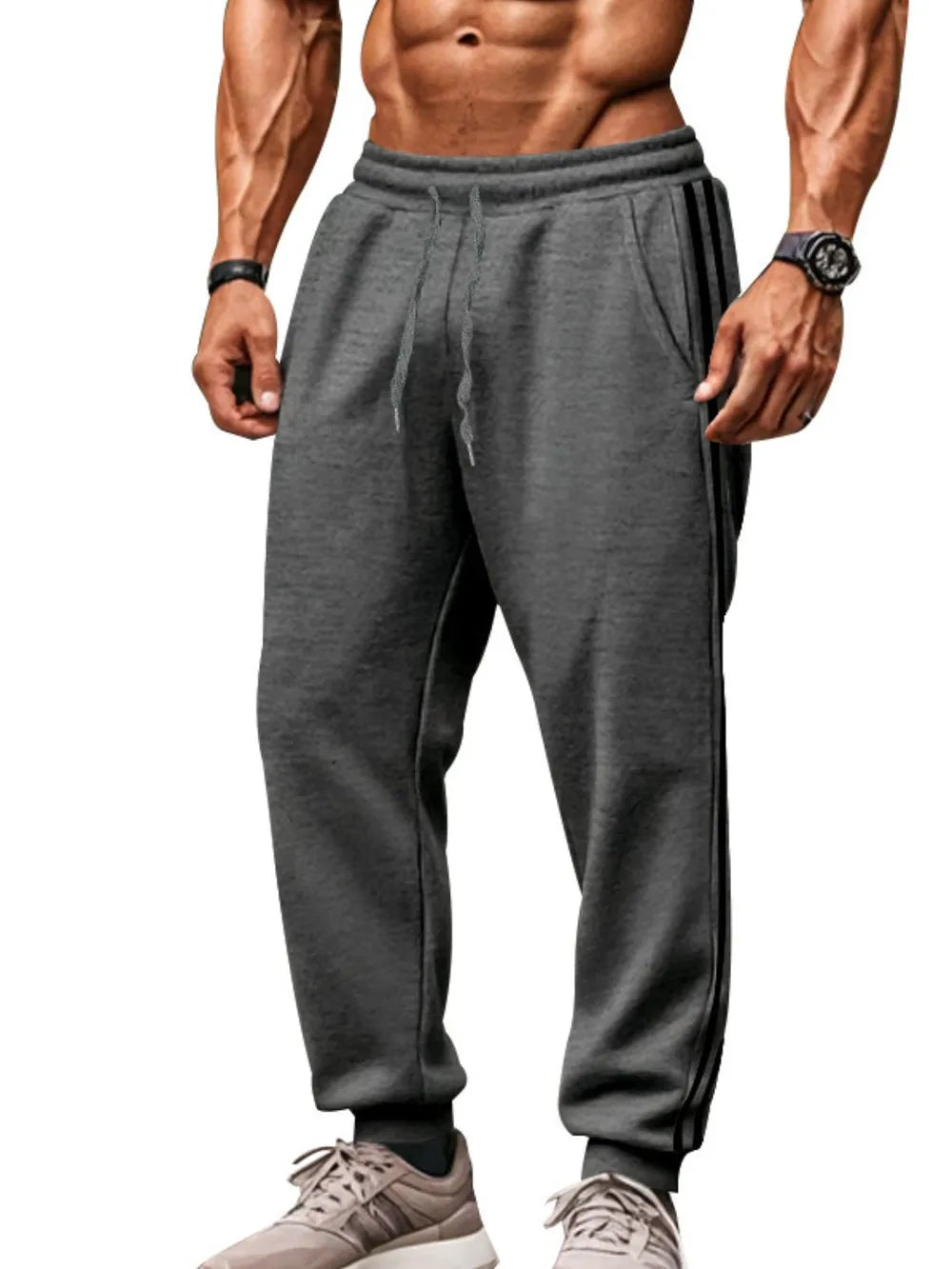 Pantalons de survêtement à cordon pour hommes grandes tailles avec poches