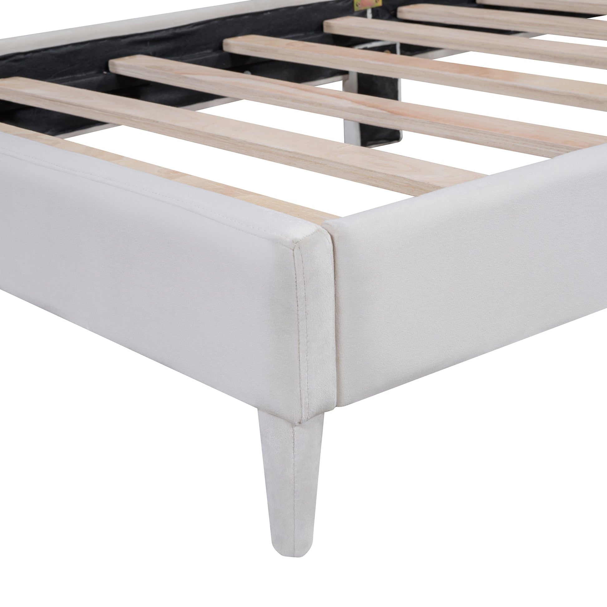 Twin Size Upholstered Cloud-Shape Bed ,Velvet Platform Bed with Headboard,No Box-spring Needed,Beige - Korvel