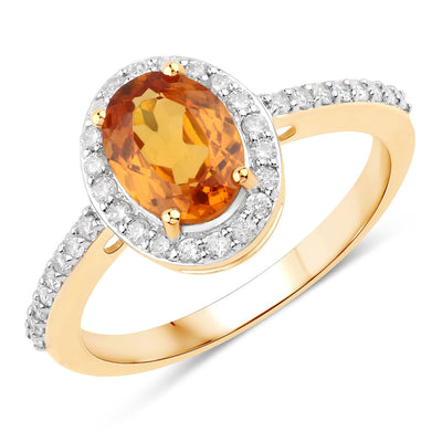 1.66 Carat Spessartite Garnet and Diamond 14K Gold Engagement Ring