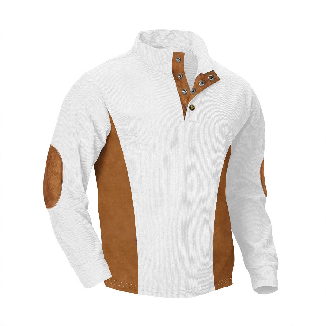 European men's casual stand up collar long sleeved corduroy sweatshirt with pit stripe - Korvel