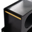 Stylish mobile desk with lockable wheels,bedside table with 5mm thick grooved tempered glass and gold round bars ，black - Korvel