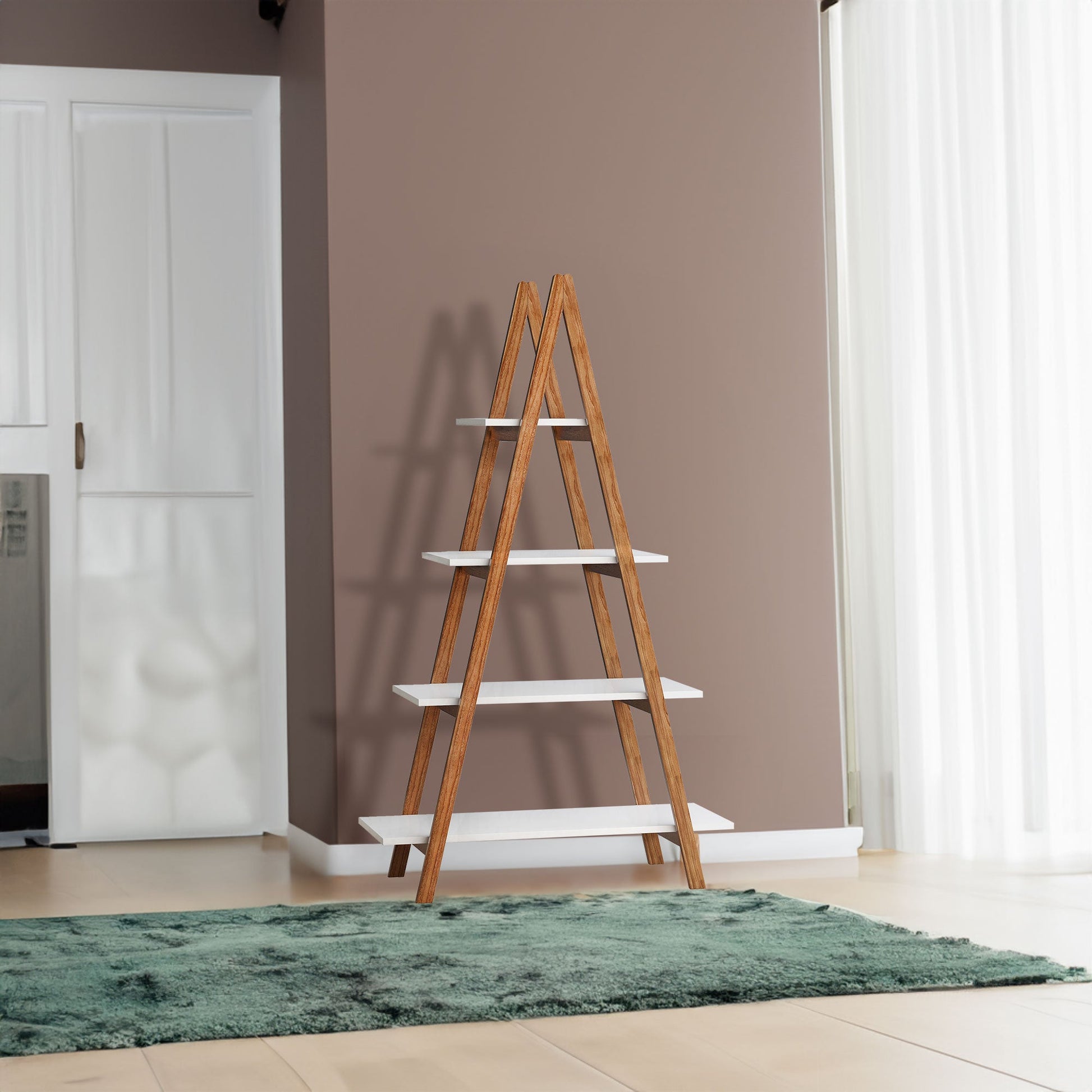 Solid bamboo wood oxford “A”frame ladder display bookshelf - Korvel