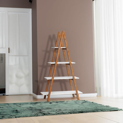 Solid bamboo wood oxford “A”frame ladder display bookshelf - Korvel