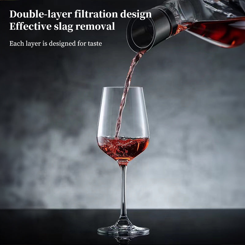1500ML Hand - blown Crystal Wine Decanter with Built - in Aerator Pourer, ideal for red wine. - Korvel