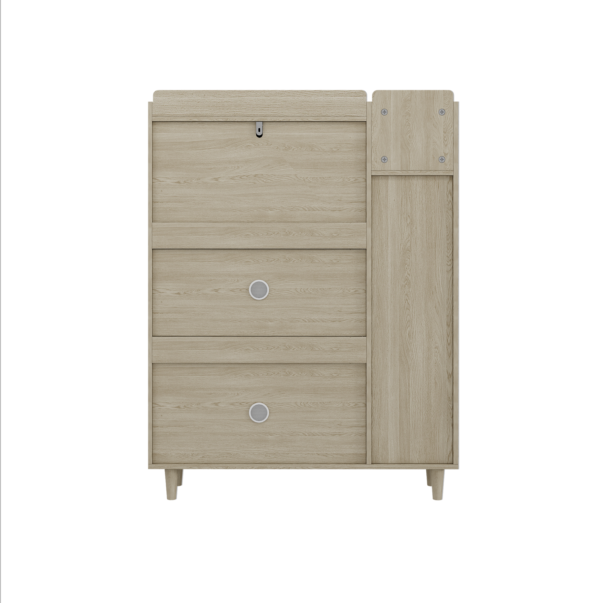 Natural Bohemian style shoe cabinet with 3 rattan flip drawers, 3 square shelves, and 1 storage drawer,  Natural - Korvel