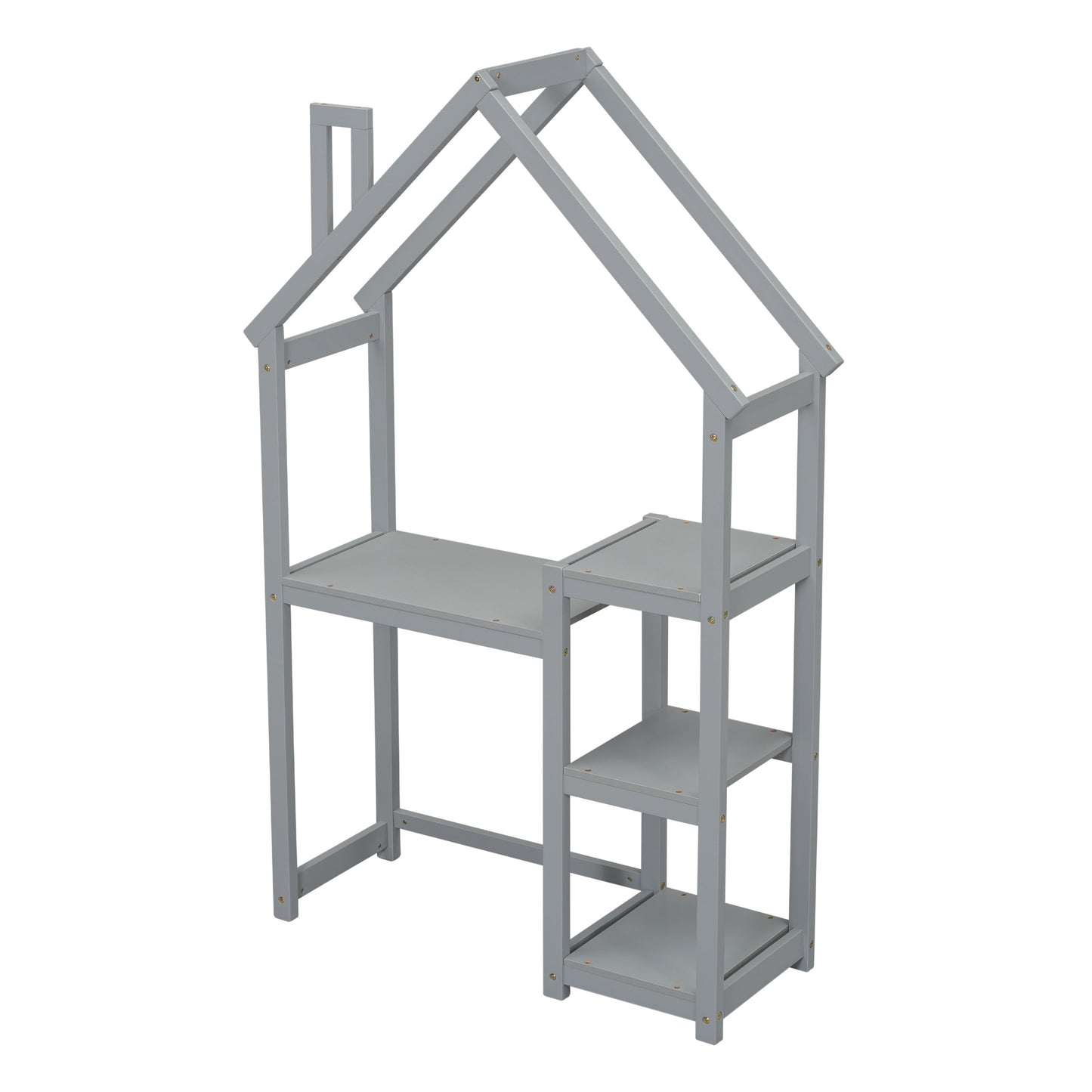 House-shaped Wooden writing Desk,Kids study Table,Bookshelf & Toy Storage,Grey - Korvel