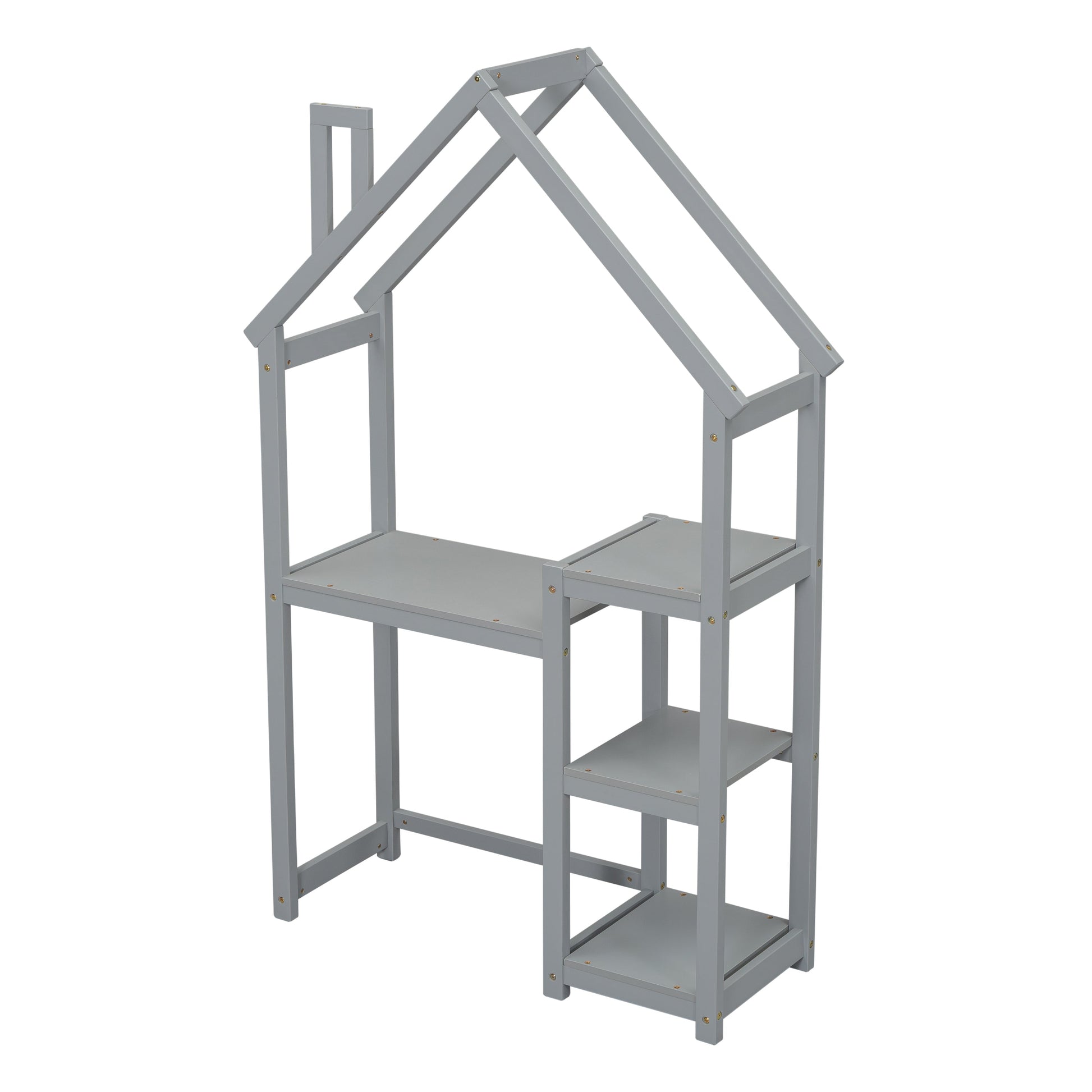 House-shaped Wooden writing Desk,Kids study Table,Bookshelf & Toy Storage,Grey - Korvel
