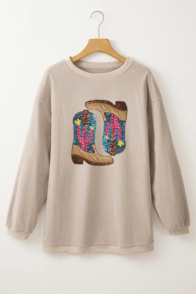 Sweatshirt à manches longues en sequins taille plus avec col rond