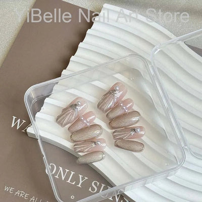 Sea Shells Handmade Press-On Nails - Ballerina Style