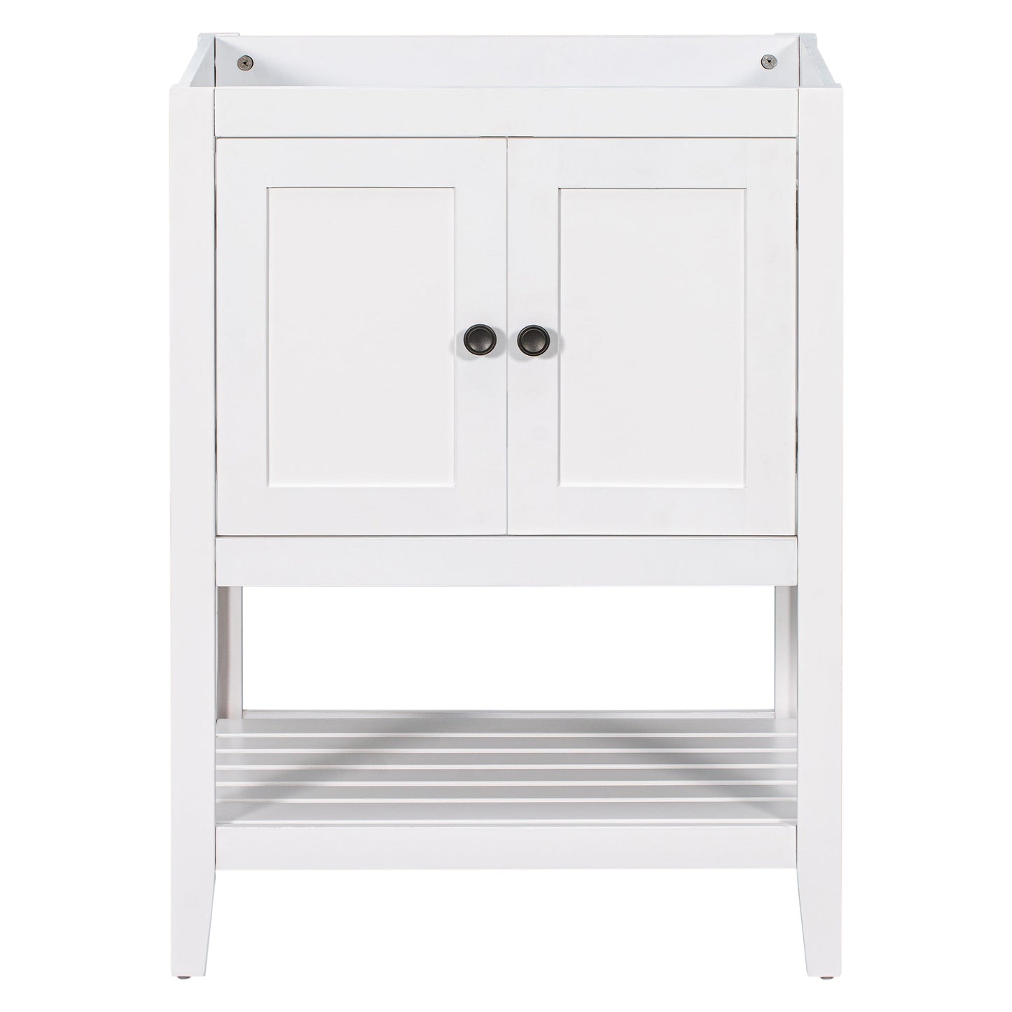 24" Bathroom Vanity Base Only, Soild Wood Frame, Bathroom Storage Cabinet with Doors and Open Shelf, White - Korvel