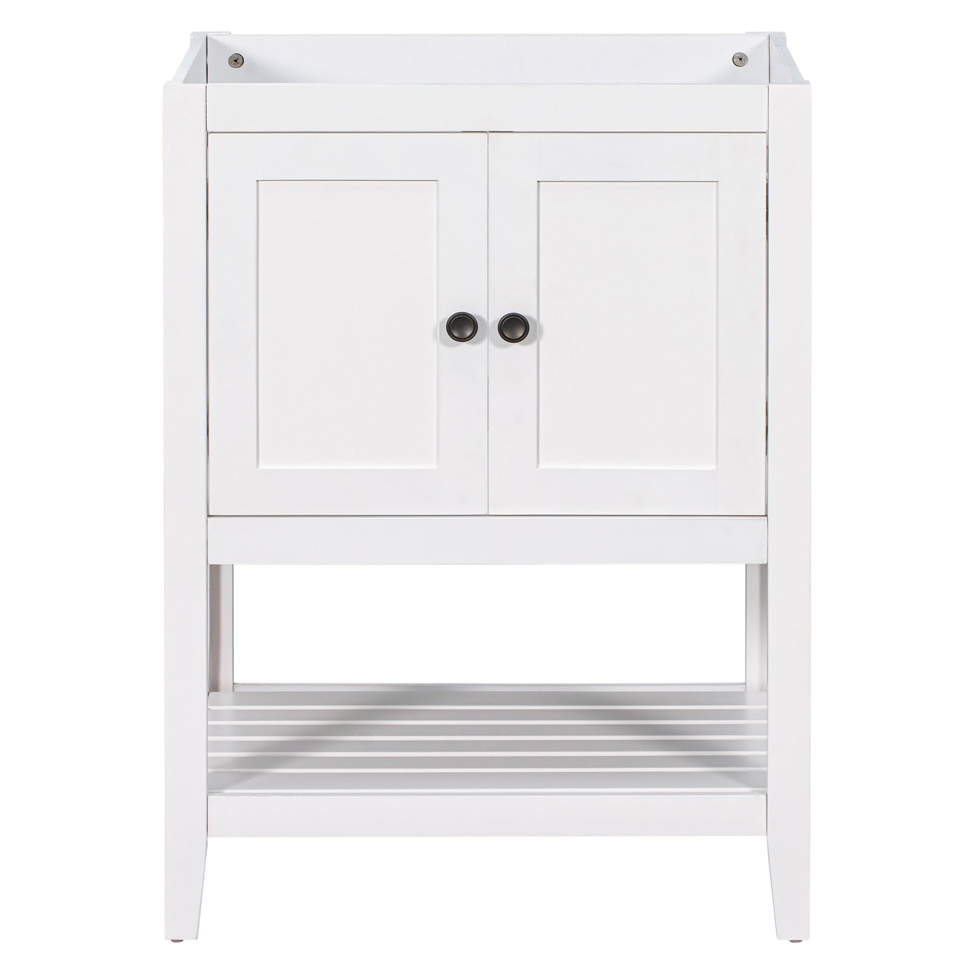 24" Bathroom Vanity Base Only, Soild Wood Frame, Bathroom Storage Cabinet with Doors and Open Shelf, White - Korvel