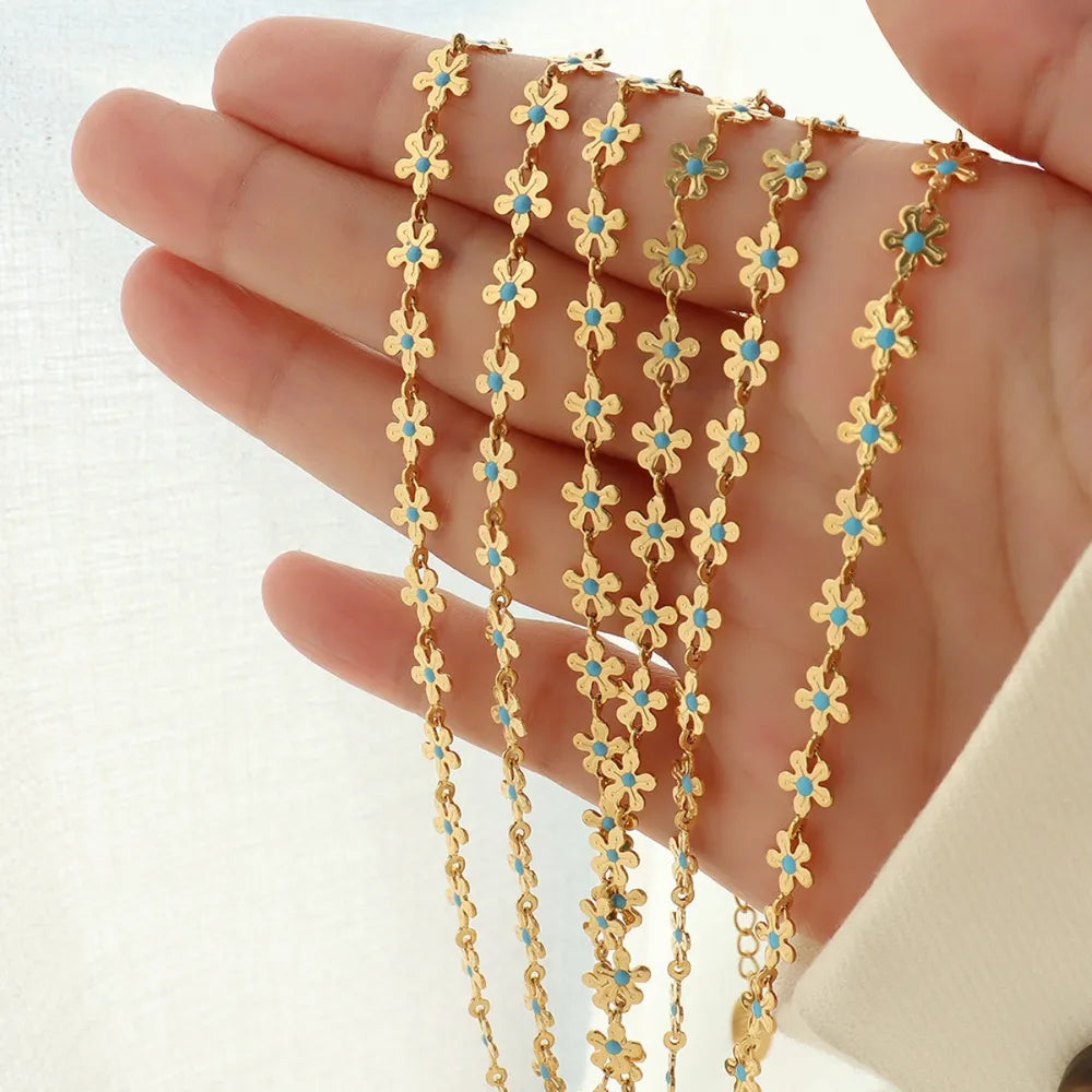 Flower blue drip oil niche light luxury necklace - Korvel