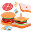 Juego de Comida de Madera: Hamburguesa, Papas Fritas y Sándwich