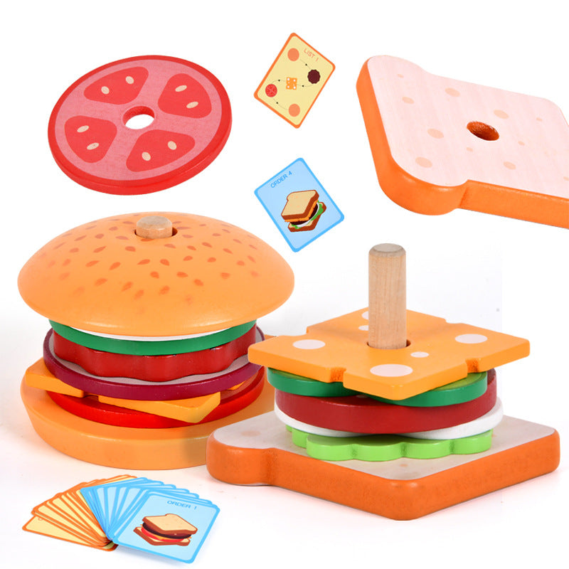 Juego de Comida de Madera: Hamburguesa, Papas Fritas y Sándwich