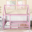 Full Size Floor Wooden Bed with House Roof Frame, Fence Guardrails ,Pink - Korvel