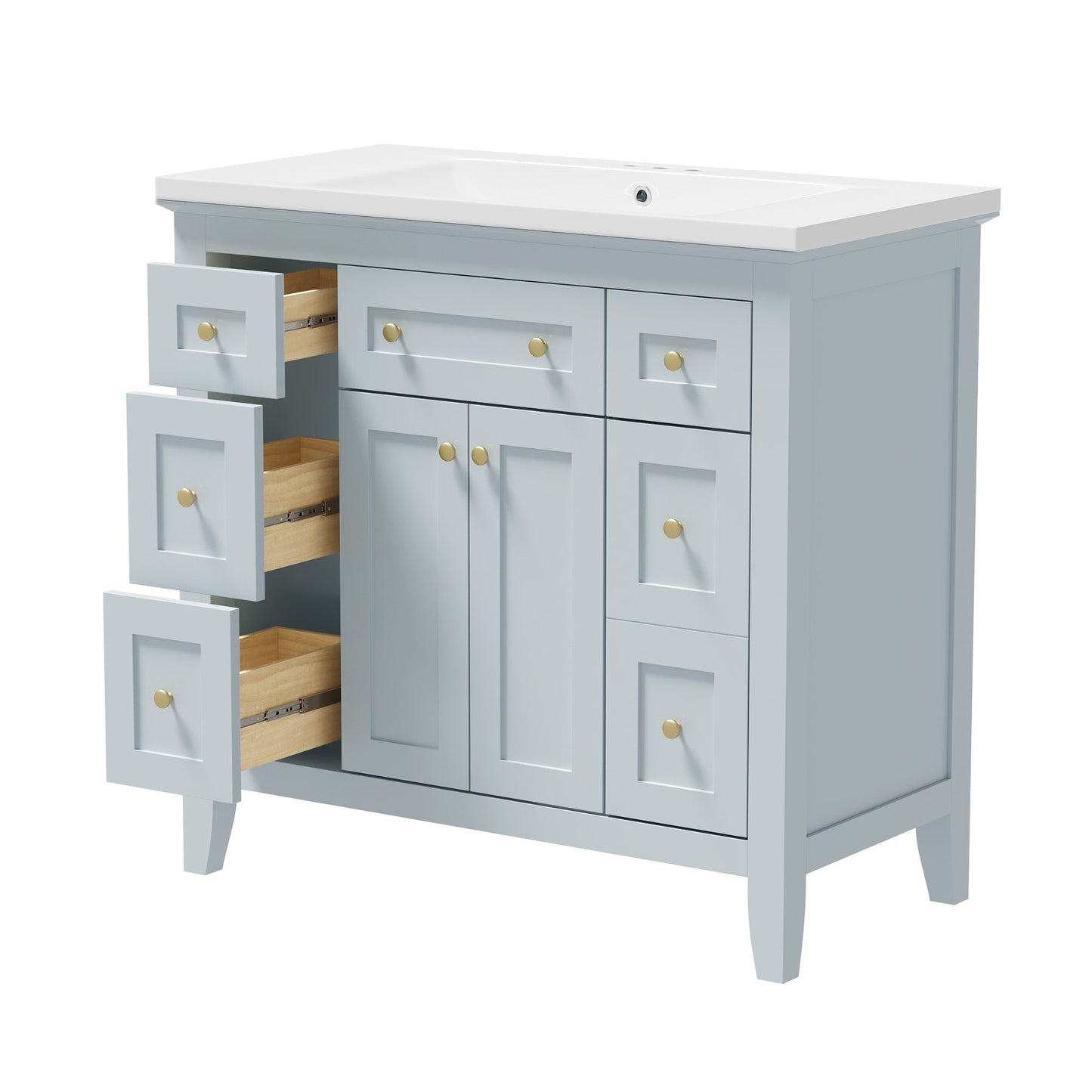 Meuble de salle de bain bleu clair de 36" avec évier en résine et rangement