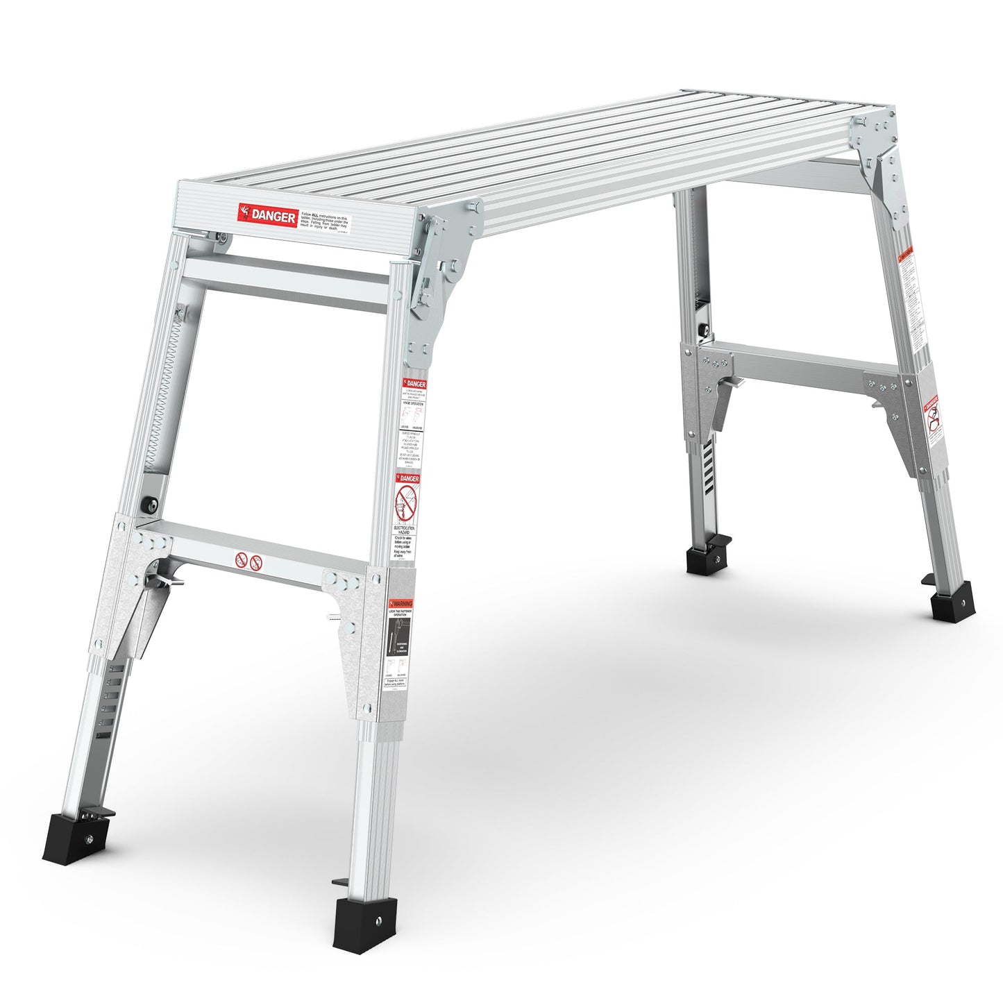 Aluminum Work Platform Large Size Step Stool Folding Portable Work Bench 40" Width Telescopic Feet 22" -27.5" Height Adjustable - Korvel