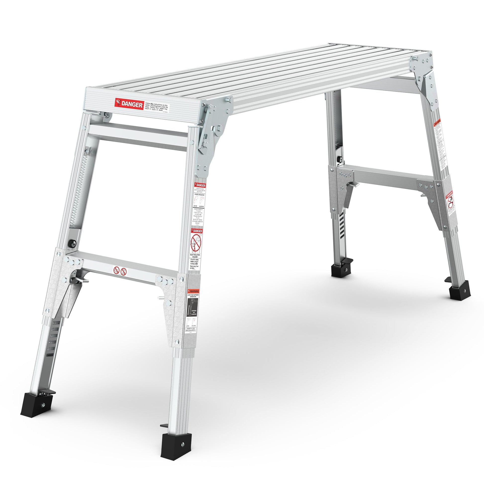 Aluminum Work Platform Large Size Step Stool Folding Portable Work Bench 40" Width Telescopic Feet 22" -27.5" Height Adjustable - Korvel