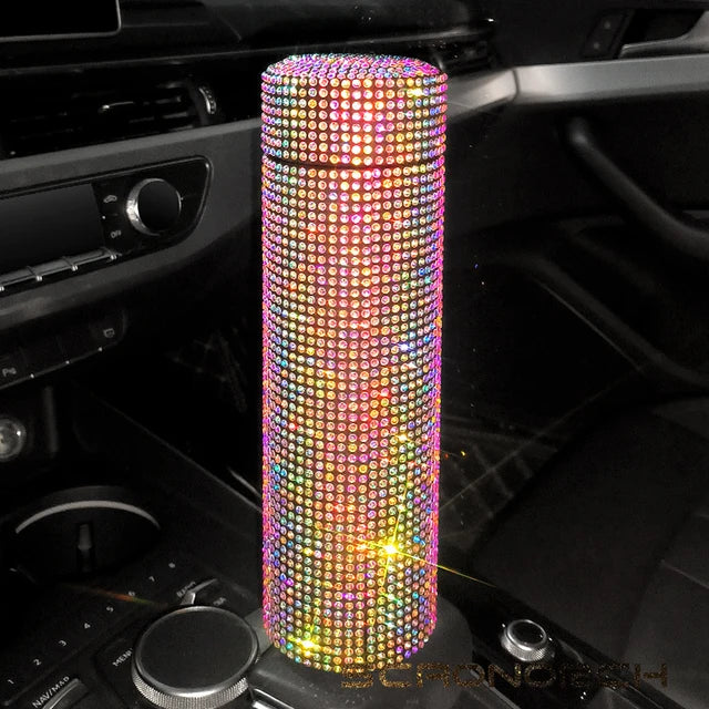Bling Rhinestone Thermos Bottle Insulated Double Wall Stainless Steel Water Bottle Coffee Travel Car Coffee Mug Cup Vacuum Flask - Korvel