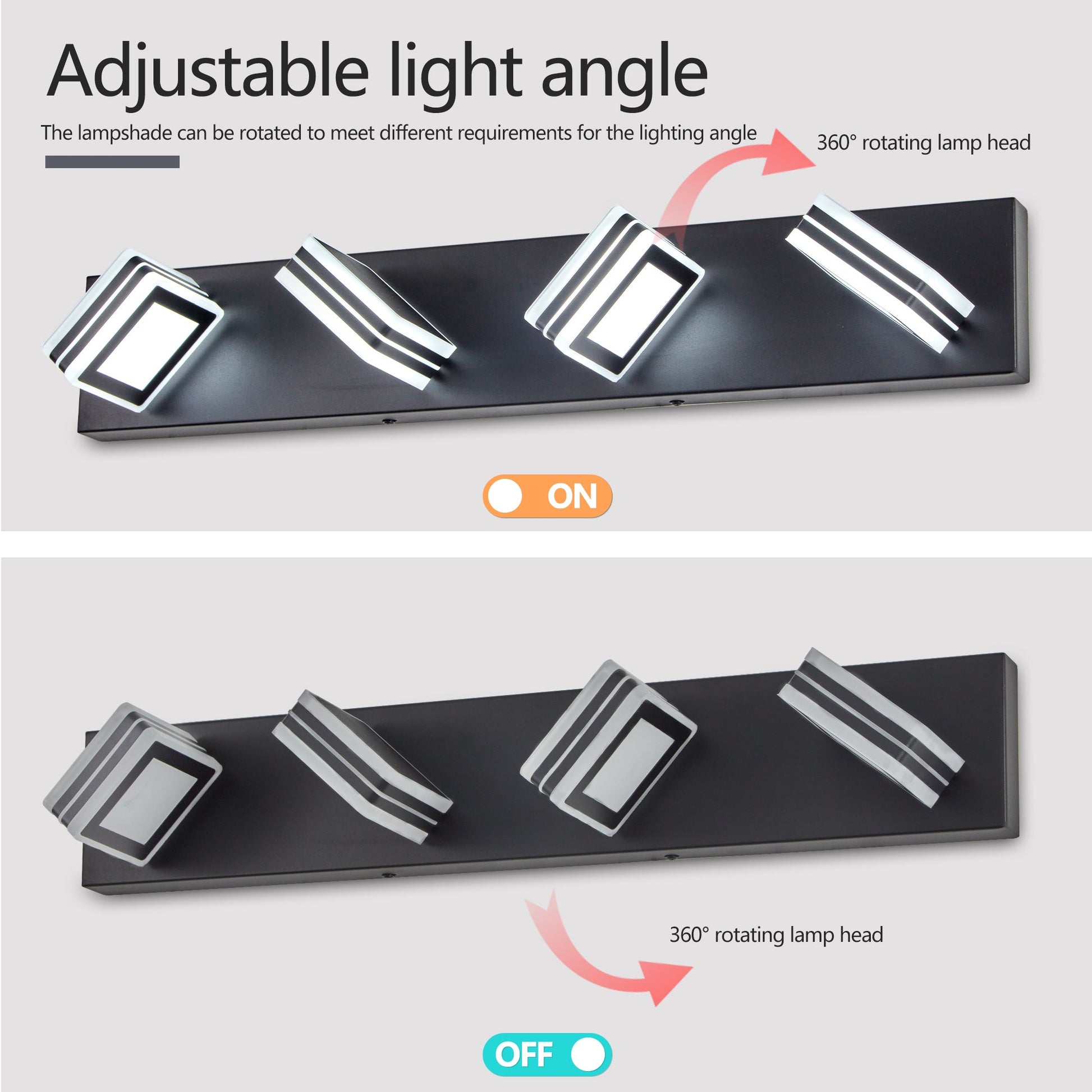 LED Modern Black Vanity Lights, 4-Lights Acrylic Matte Black Bathroom Vanity Lights Over Mirror - Korvel