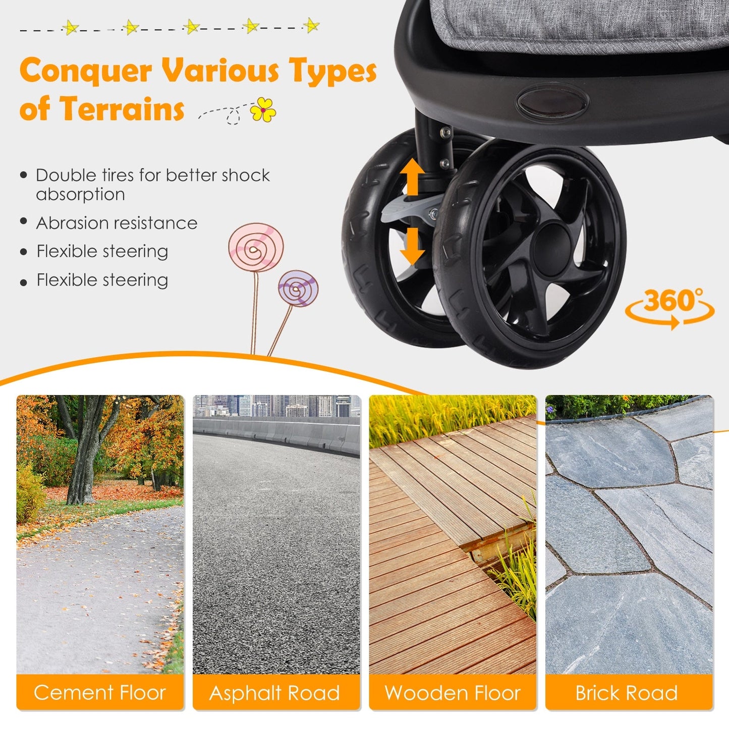 Foldable Lightweight Double Baby Stroller - Gray